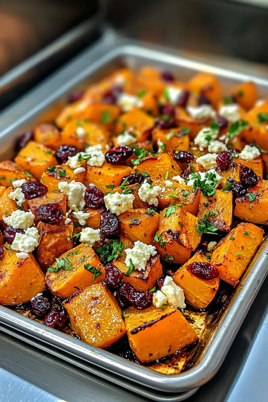 Caramelized Butternut Squash with Tangy Feta and Cranberry Drizzle