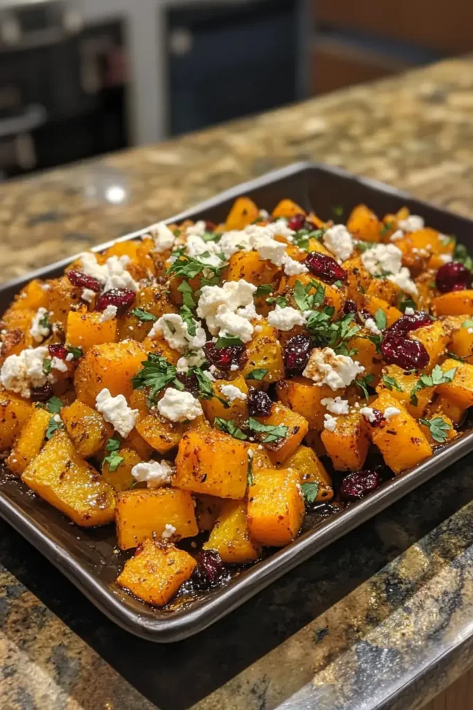 Caramelized Butternut Squash with Tangy Feta and Cranberry Drizzle