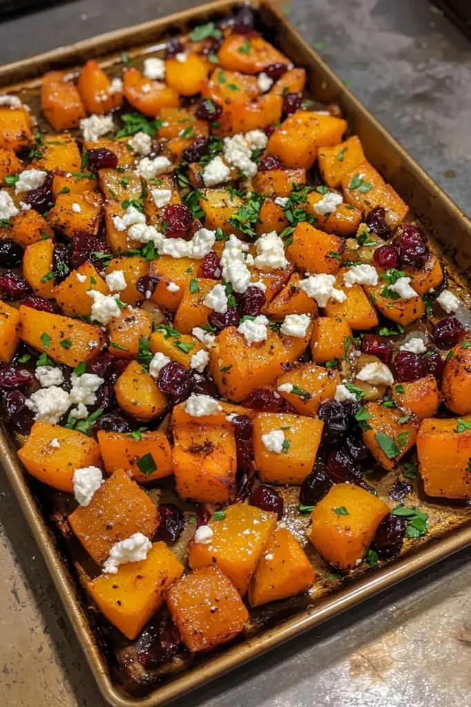 Caramelized Butternut Squash with Tangy Feta and Cranberry Drizzle