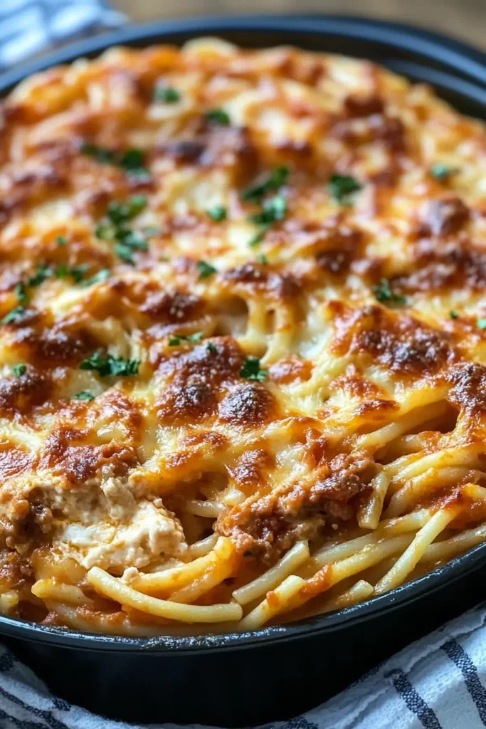 Creamy Baked Spaghetti Casserole with Cheese