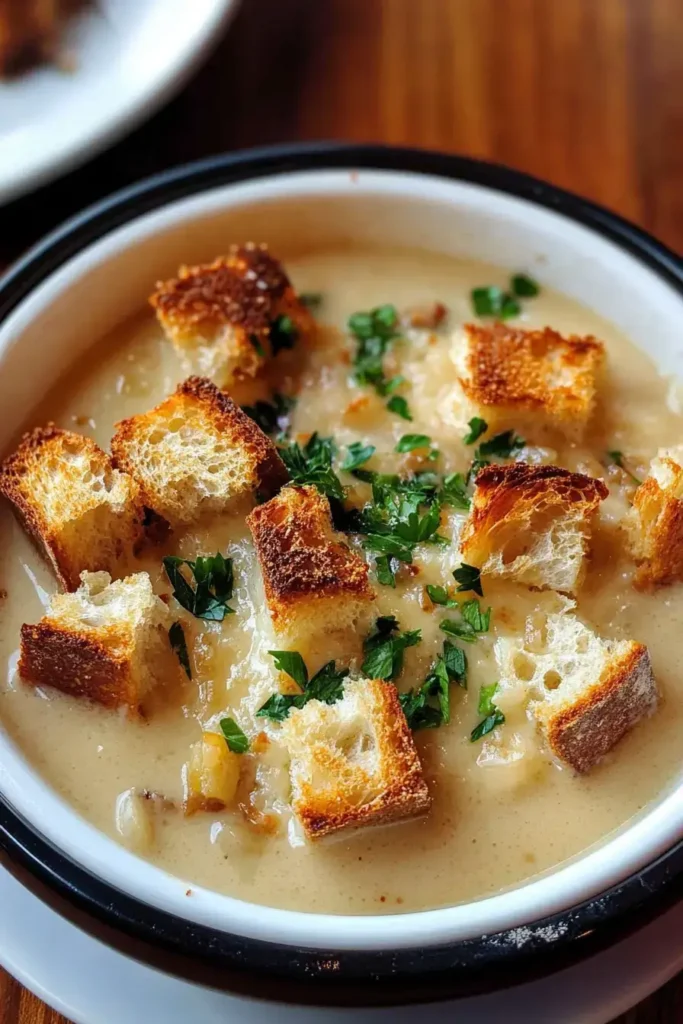 Creamy Garlic Soup with Croutons A Comfort Food Favorite 