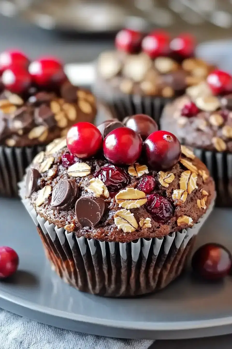 Easy Chocolate Cranberry Oat Muffins Recipe Sweet & Moist