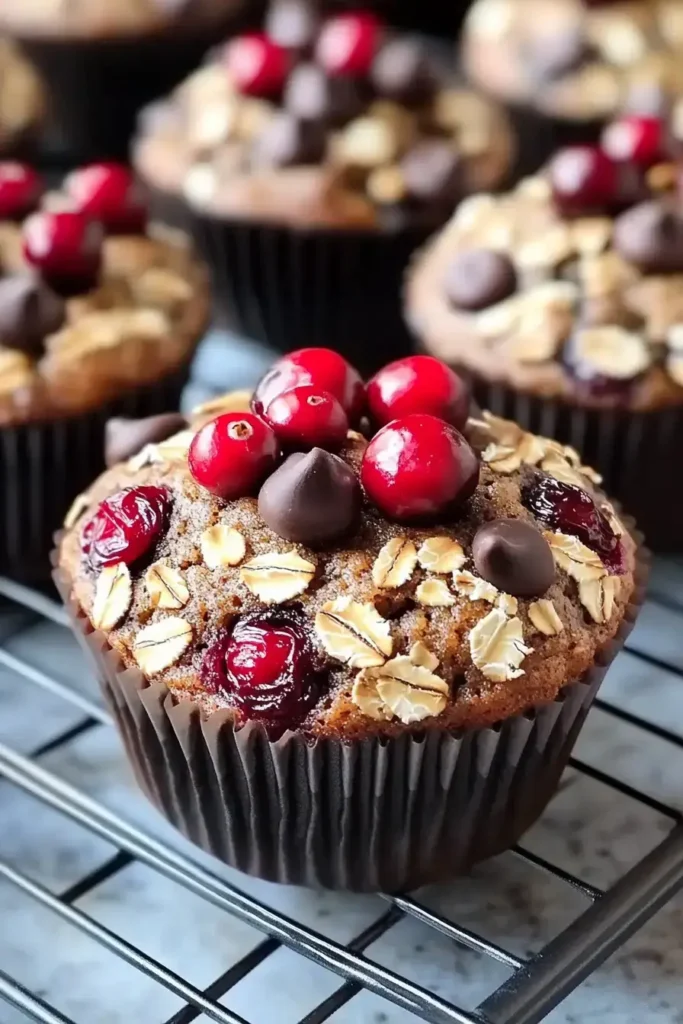 Easy Chocolate Cranberry Oat Muffins Recipe Sweet & Moist