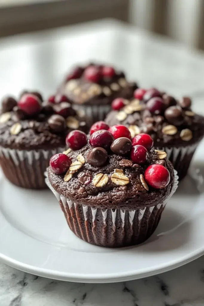 Easy Chocolate Cranberry Oat Muffins Recipe Sweet & Moist