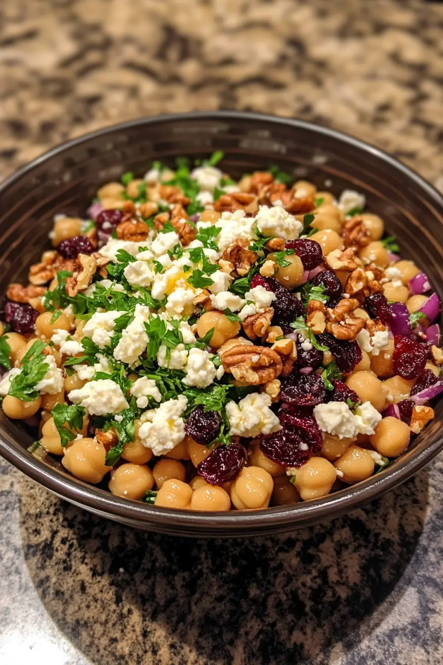 Feta and Cranberry Chickpeas with Lemon Vinaigrette