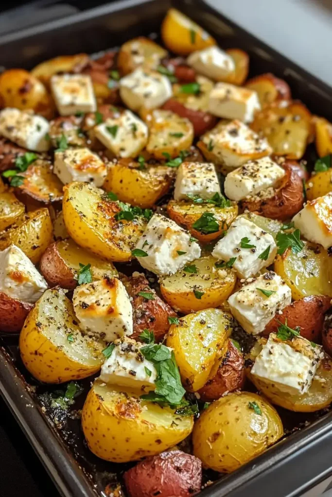 Irresistible Roasted Potatoes with Baked Feta and Garlic