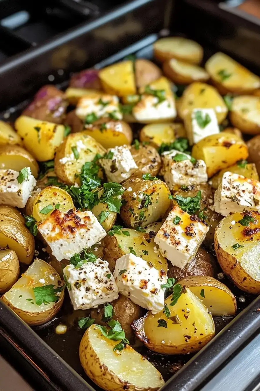 Irresistible Roasted Potatoes with Baked Feta and Garlic