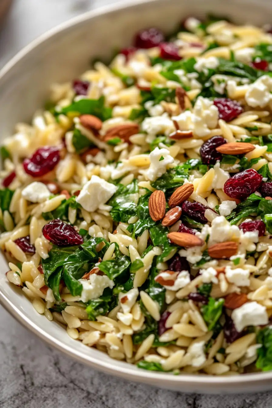 Spinach and Orzo Salad with Cranberries and Almonds