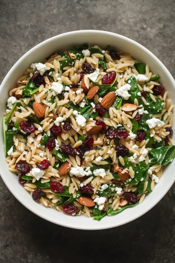 Spinach and Orzo Salad with Cranberries and Almonds