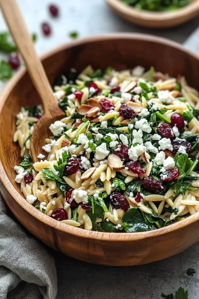 Spinach and Orzo Salad with Cranberries and Almonds