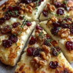 Crispy Flatbread with Brie, Cranberries & Toasted Walnuts with a Hot Honey Drizzle