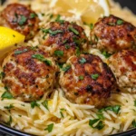 Lemon Chicken Ricotta Meatballs with Garlic Orzo