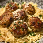 Lemon Chicken Ricotta Meatballs with Garlic Orzo