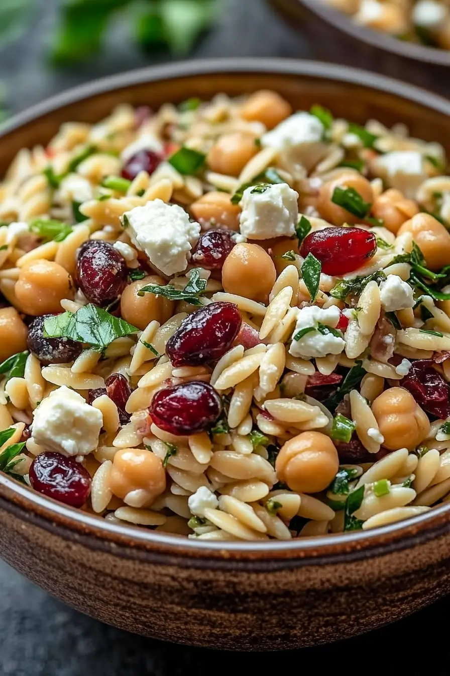 Orzo & Cranberry Chickpea Salad with Feta & Lemon Oregano Dressing