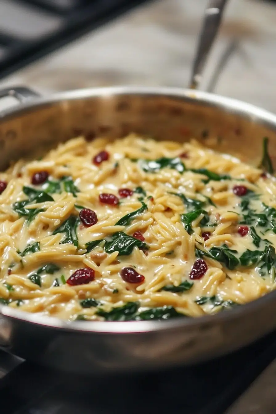 Spinach & Cranberry Orzo with Lemon Cream Sauce