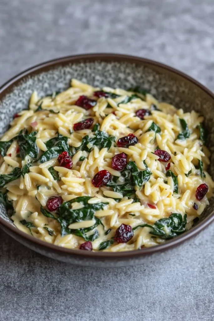 Spinach & Cranberry Orzo with Lemon Cream Sauce