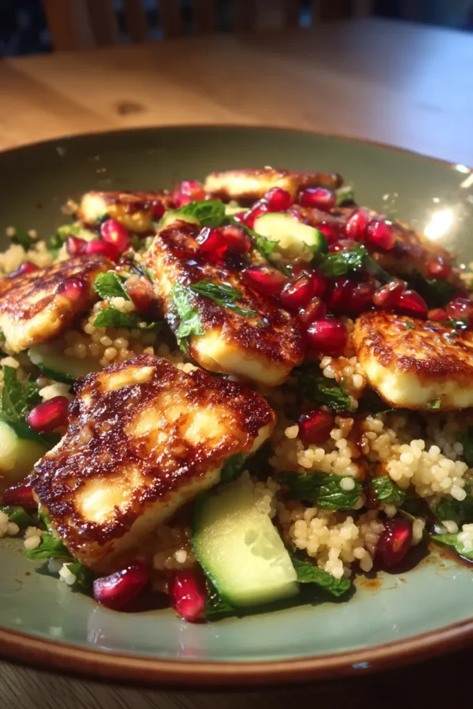 Halloumi & Pomegranate Couscous Salad with Mint-Lemon Dressing
