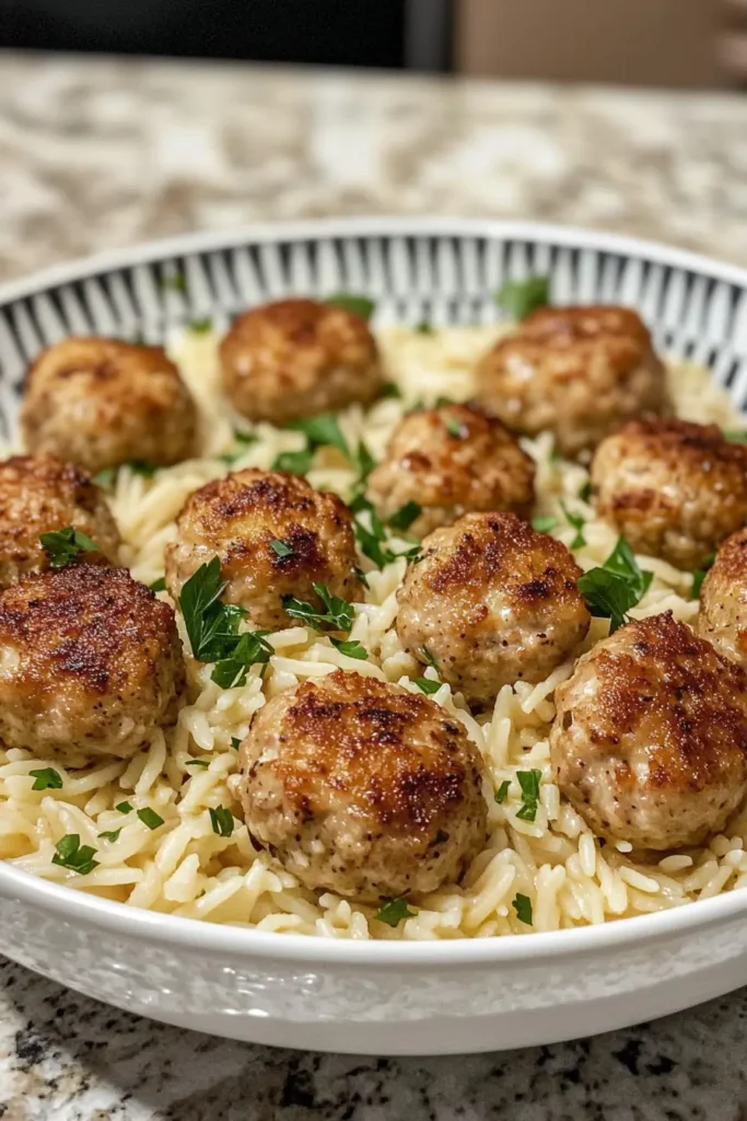 Smoky Chicken Ricotta Meatballs with Garlic Orzo