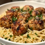 Smoky Chicken Ricotta Meatballs with Garlic Orzo