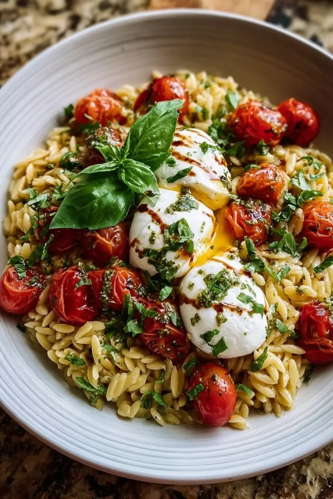 Burrata & Pesto Orzo Salad with Cherry Tomatoes