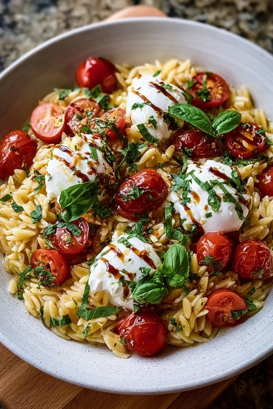 Burrata & Pesto Orzo Salad with Cherry Tomatoes