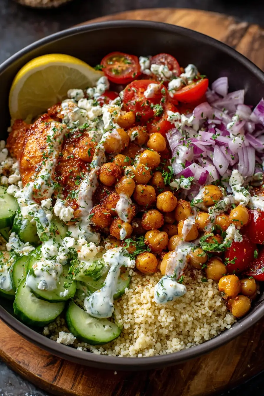 Chickpea & Cucumber Couscous Bowls with Lemon Tahini Drizzle