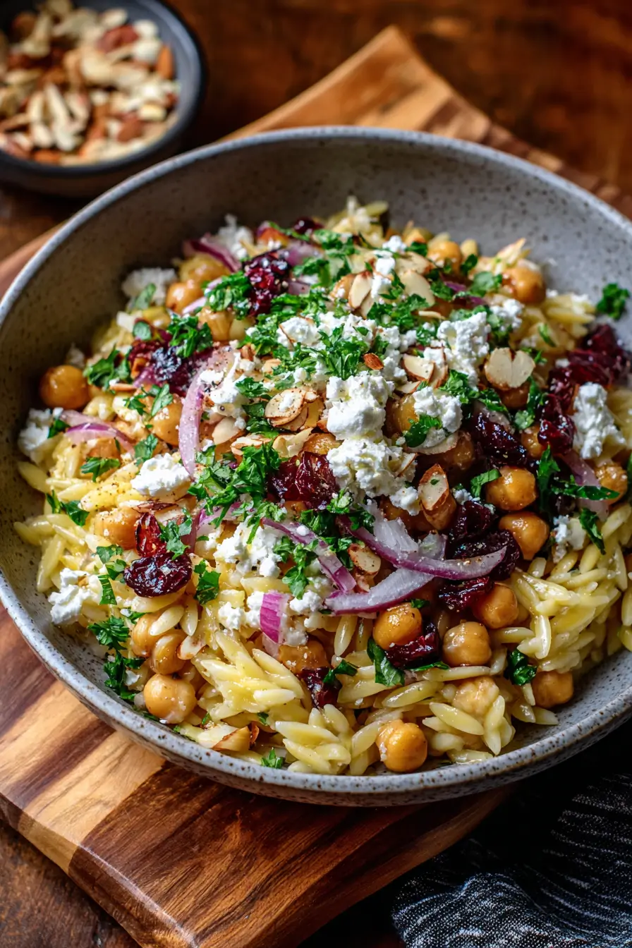 Chickpea Orzo Bowl with Feta, Cranberries & Honey Dressing Chickpea Orzo Bowl with Feta, Cranberries & Honey Dressing