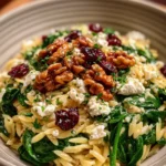 Cranberry Spinach Orzo with Toasted Walnuts & Feta