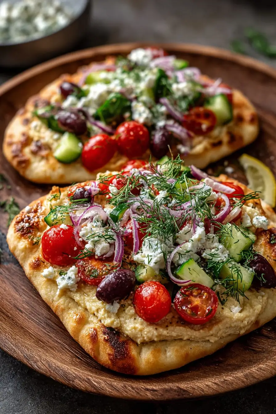 Easy Mediterranean Flatbread with Fresh Herbs & Hummus