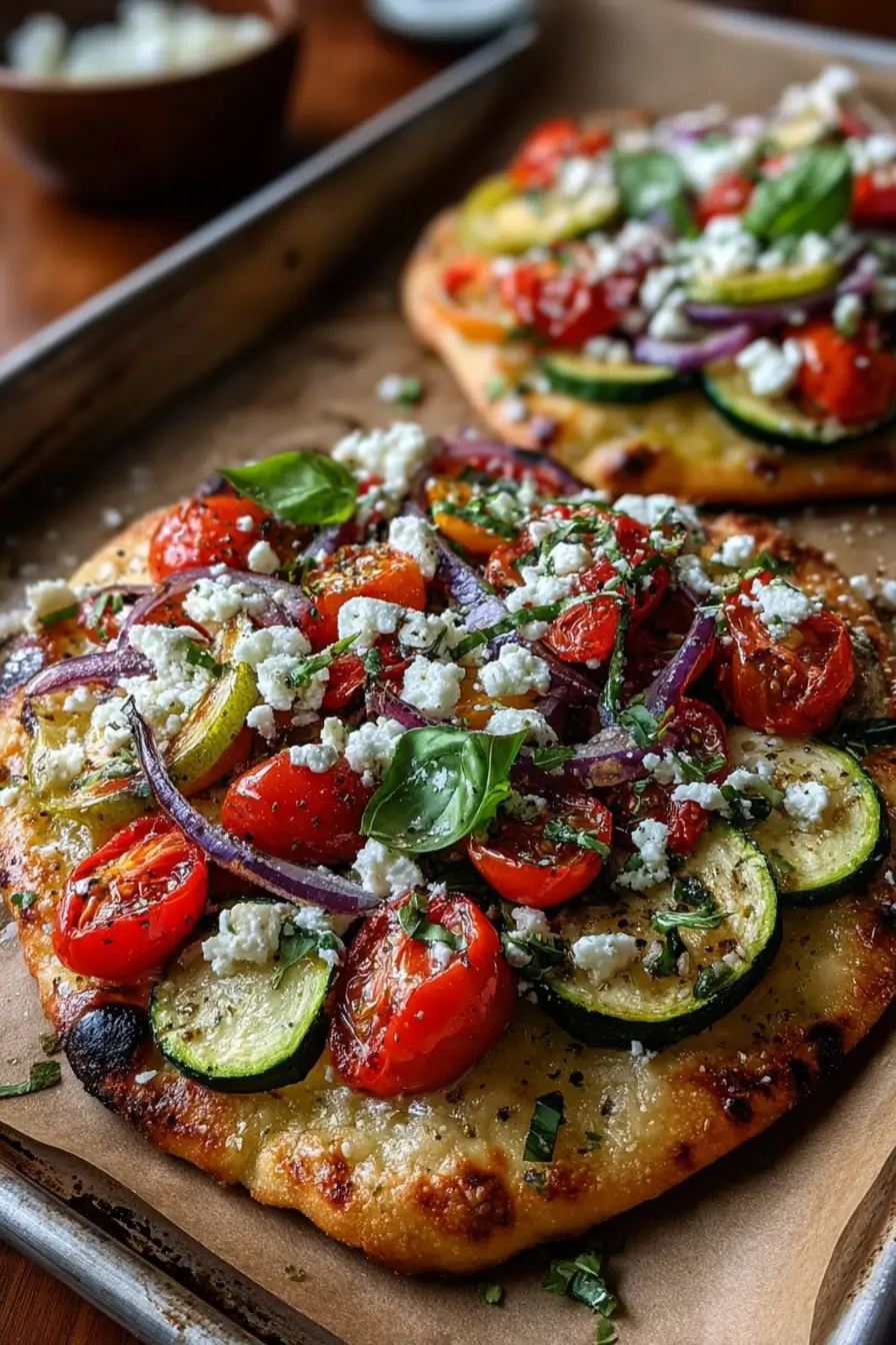 Feta & Roasted Veggie Flatbread with Garlic Oil