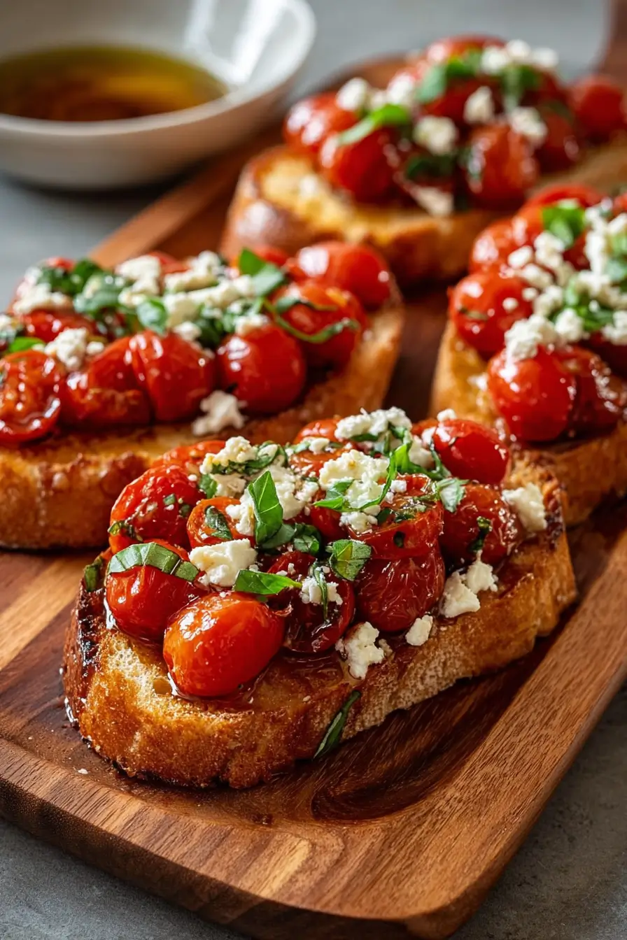 Marinated Tomato & Basil Feta Toasts