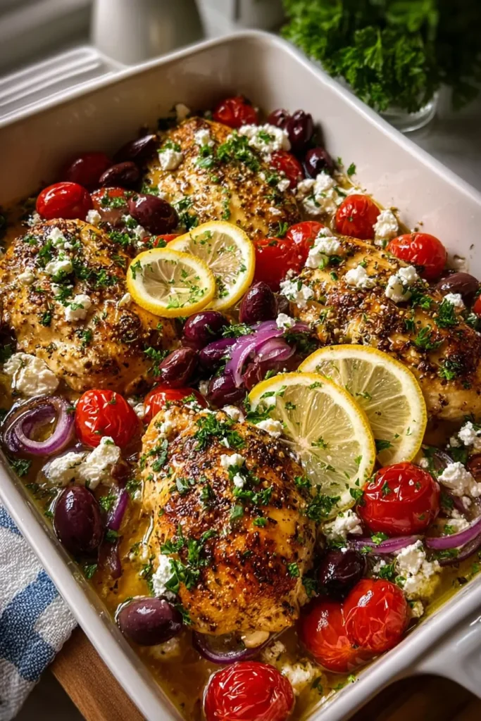 Mediterranean Chicken Bake with Lemon, Olives & Feta
