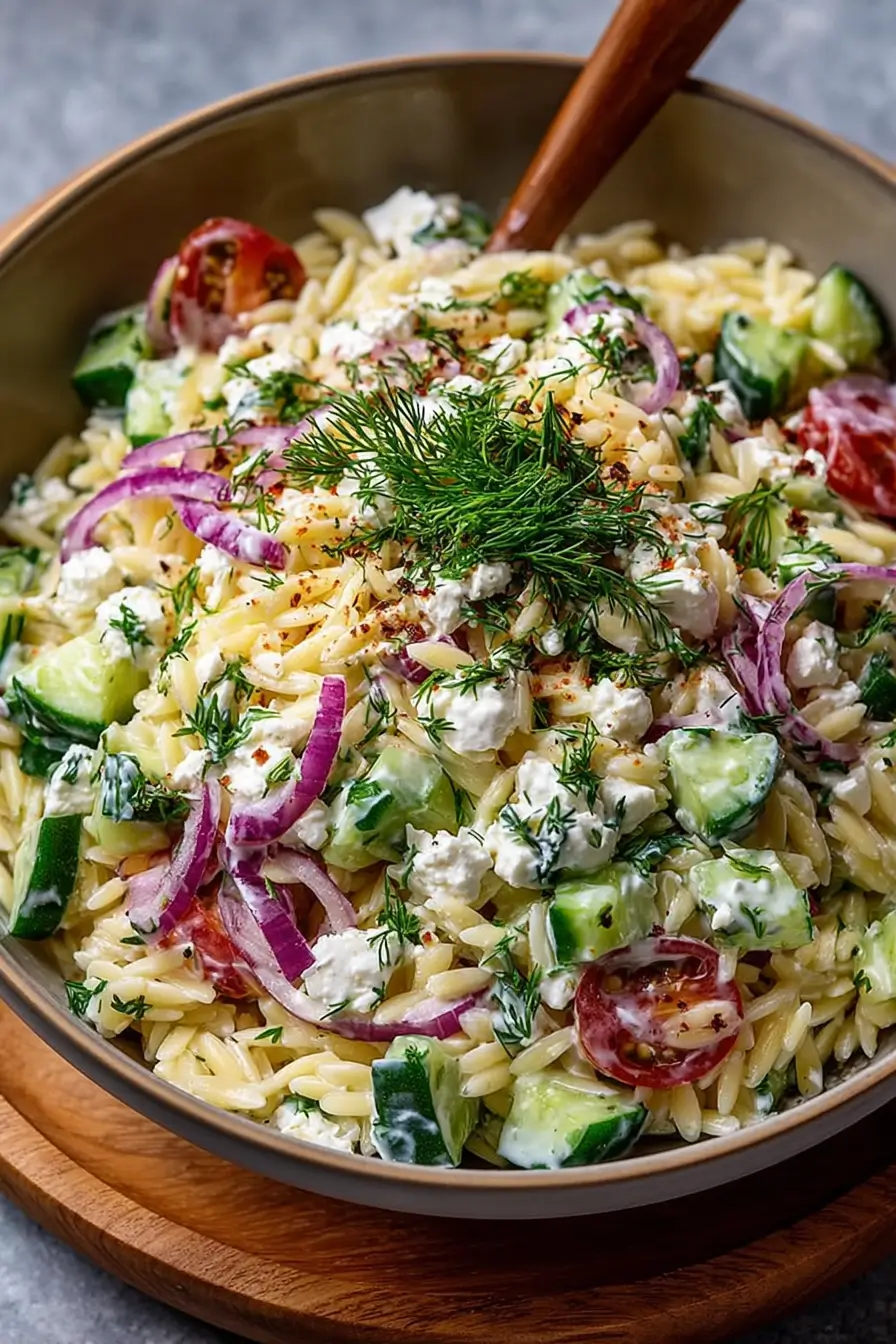 Orzo & Feta Salad with Cucumber and Dill Dressing