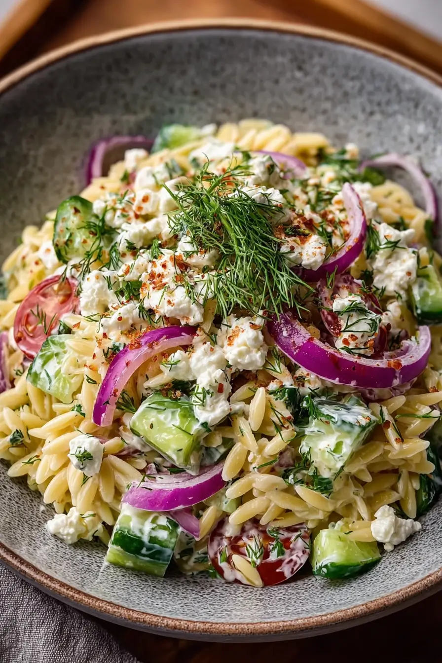 Orzo & Feta Salad with Cucumber and Dill Dressing