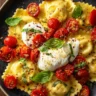 Ricotta and Lemon Zest Ravioli with Burst Tomatoes and Burrata