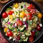 Rustic Veggie Orzo Bowl with Feta & Lemon-Herb Dressing