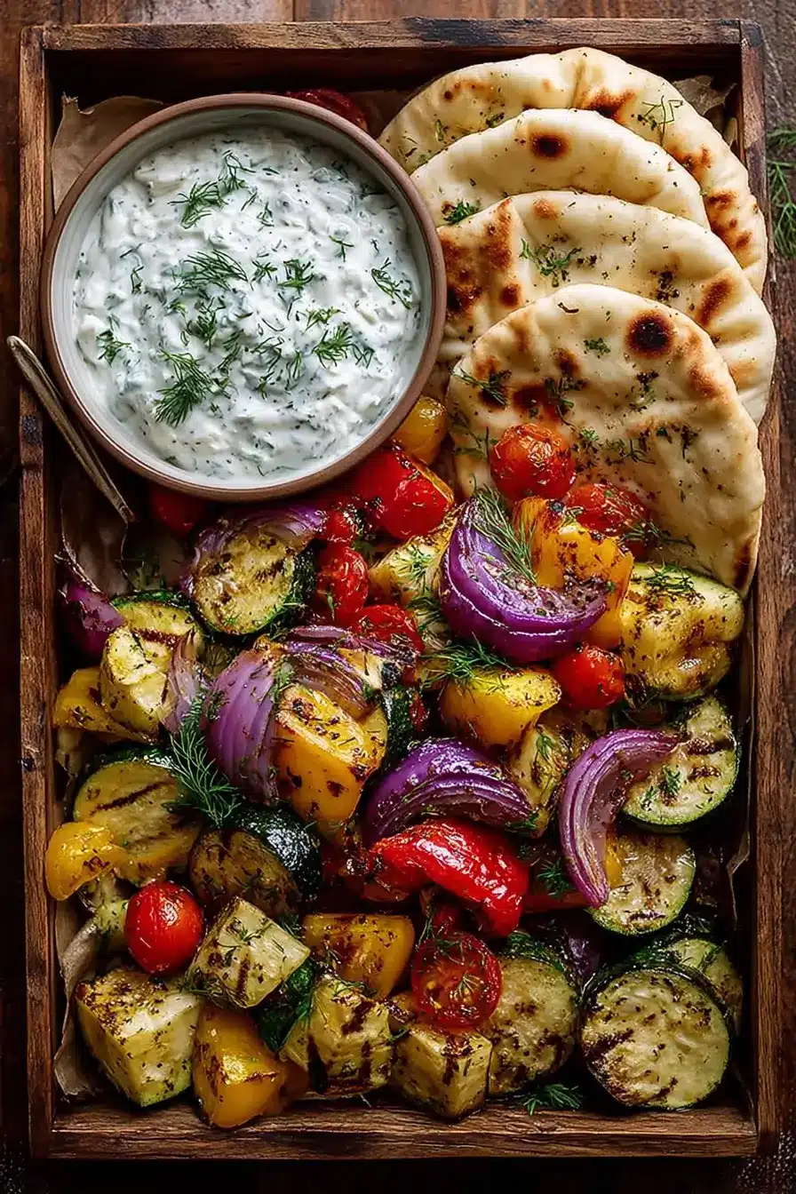 Sheet-Pan Roasted Veggies with Tzatziki & Pita