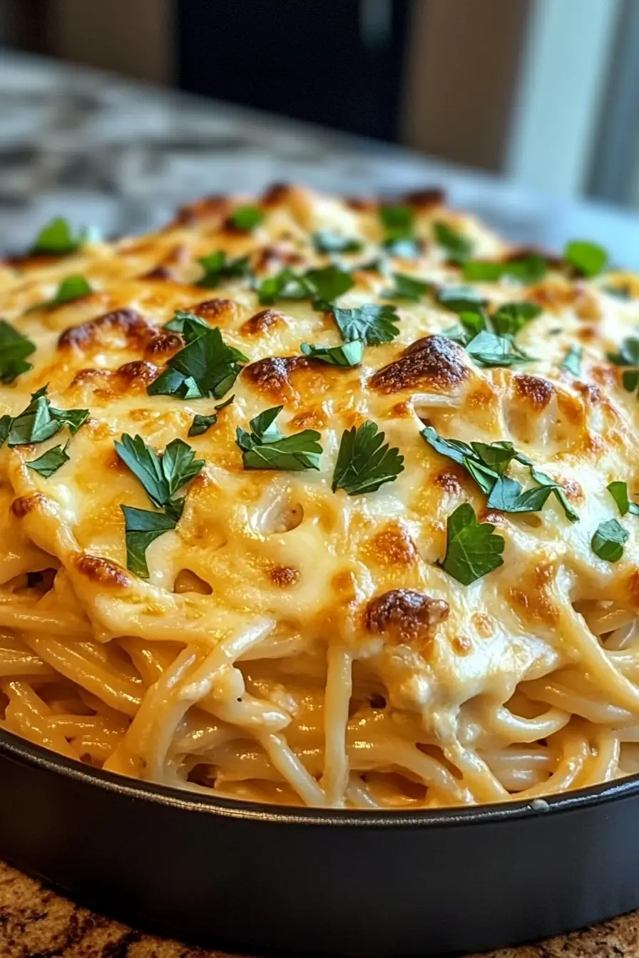 Spicy Cream Cheese Jalapeño Chicken Spaghetti Bake