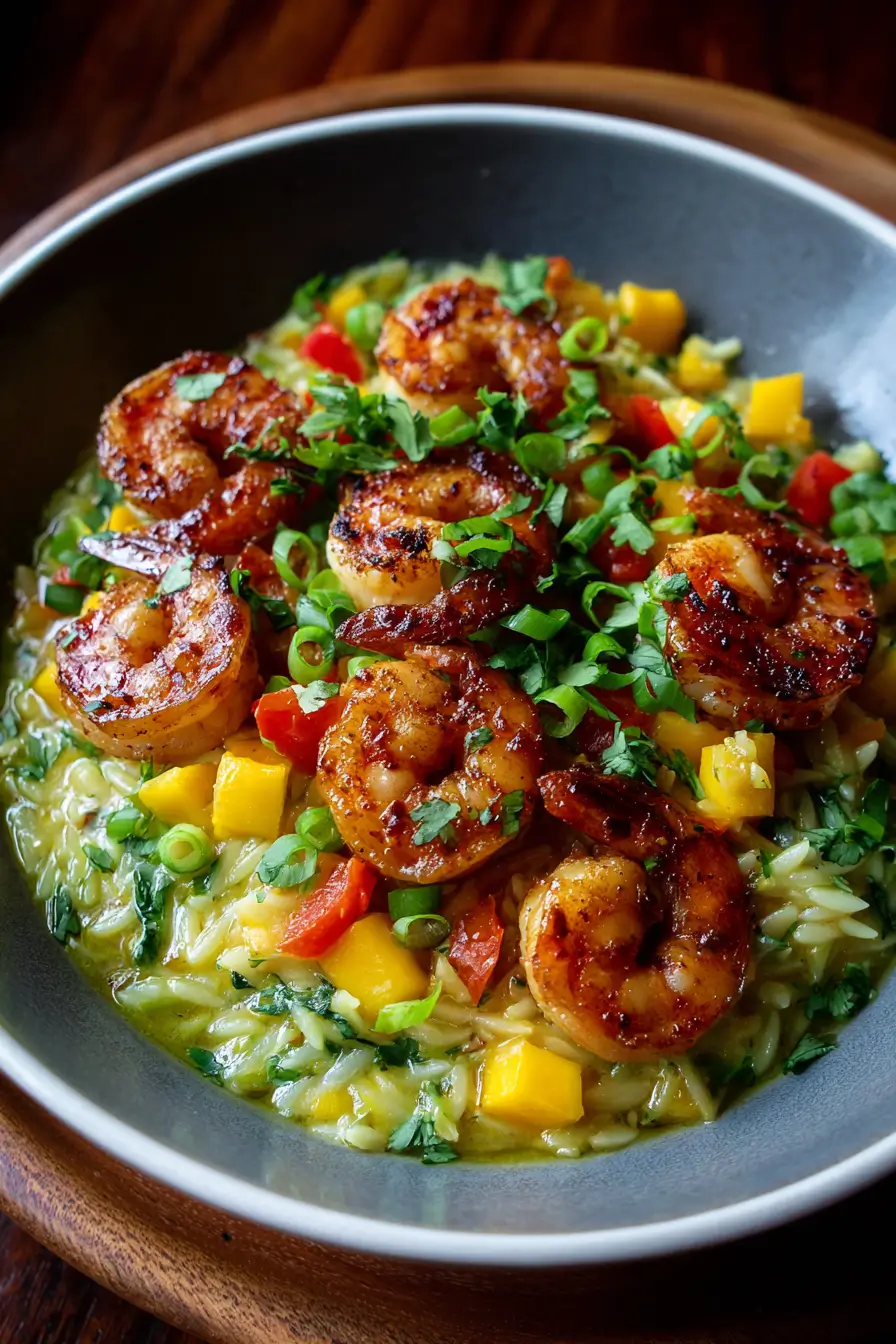 Spicy Mango Chili Shrimp Orzo Bowl