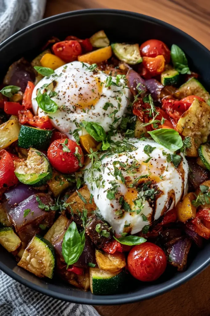 Warm Burrata & Garlic Roasted Veggie Skillet