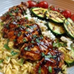 Easy Balsamic Glazed Chicken & Orzo with Feta & Grilled Zucchini