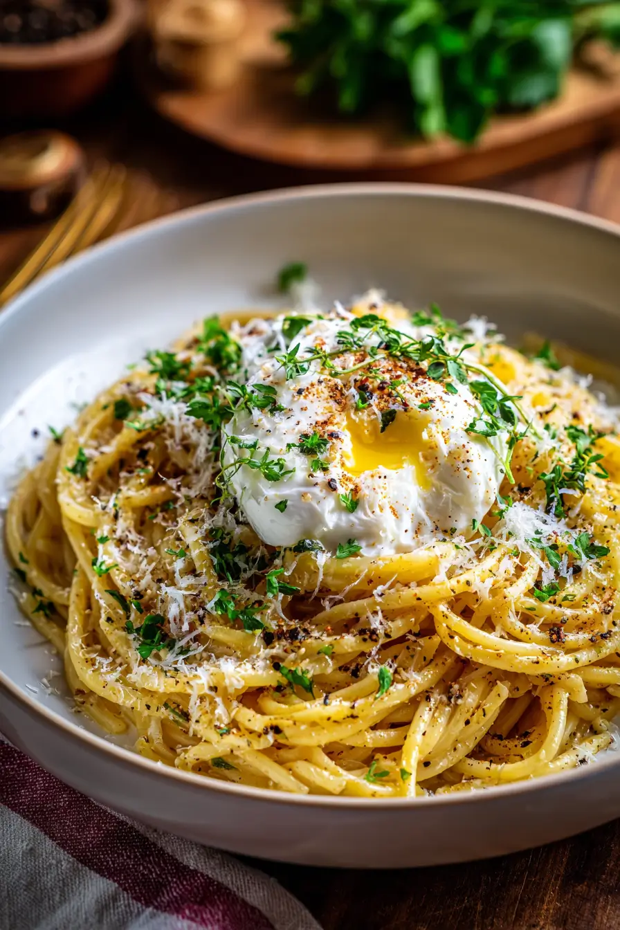 Cacio e Pepe with Burrata & Roasted Garlic