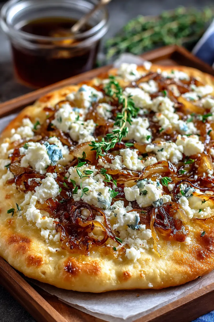 Caramelized Onion & Feta Flatbread with Thyme Honey