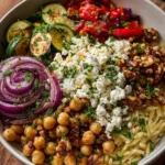 Chickpea & Orzo Bowl with Feta, Roasted Veggies & Walnuts