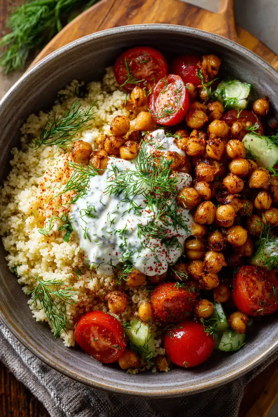 Couscous Salad with Roasted Chickpeas & Herbed Yogurt