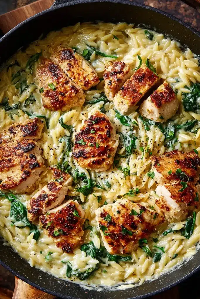 Easy Creamy Ricotta Chicken and Orzo Skillet