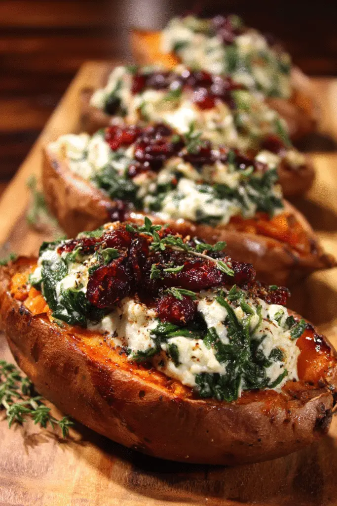 Easy Creamy Ricotta & Spinach Stuffed Sweet Potatoes