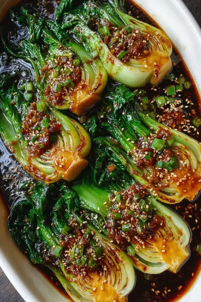 Garlic and Soy Glazed Pan-Seared Bok Choy