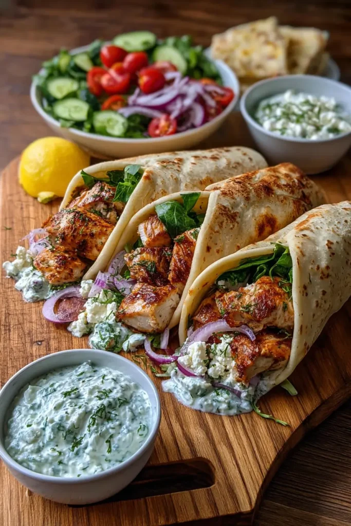 Greek Chicken Wraps with Cucumber Sauce