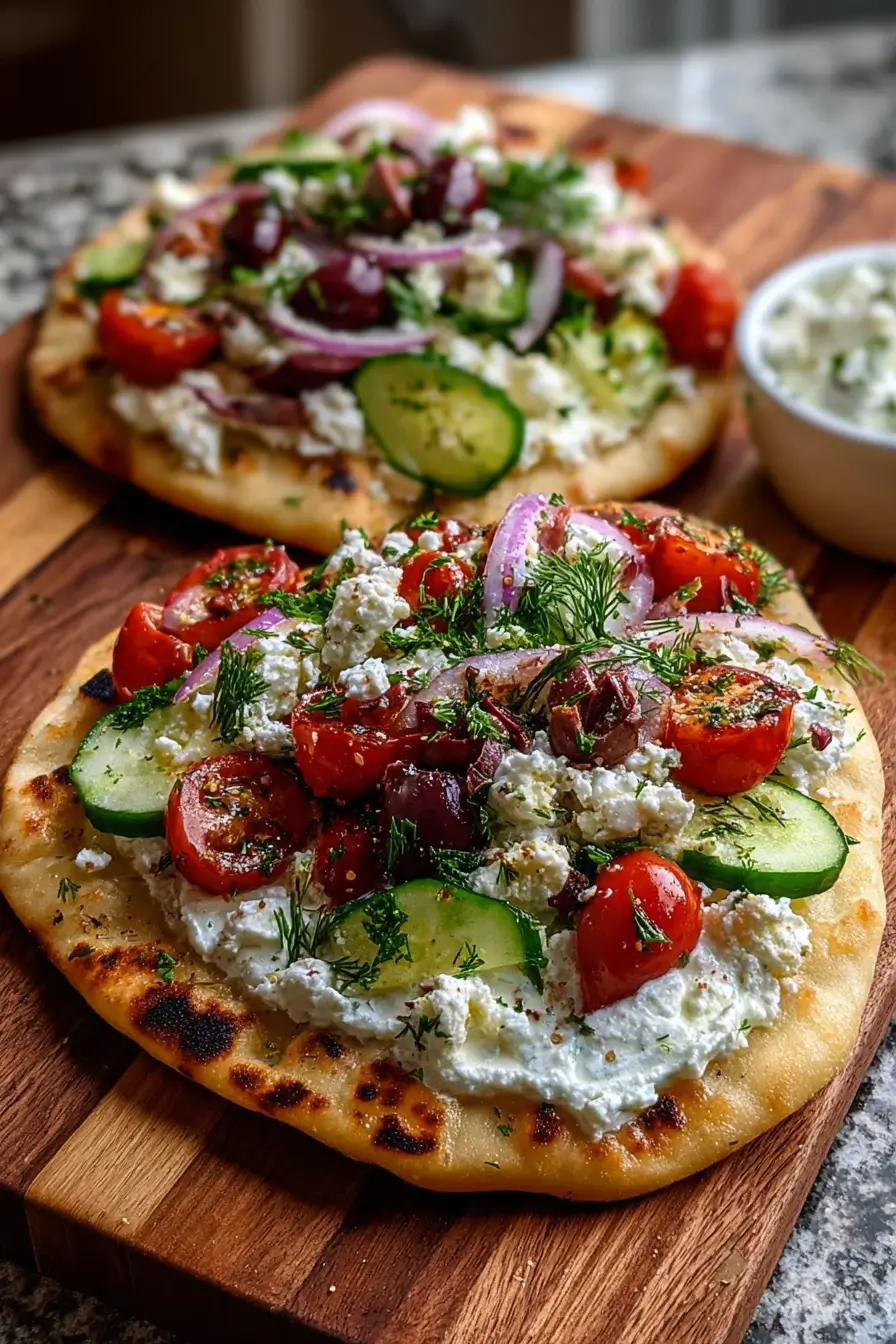 Loaded Mediterranean Flatbread with Whipped Feta & Fresh Herbs